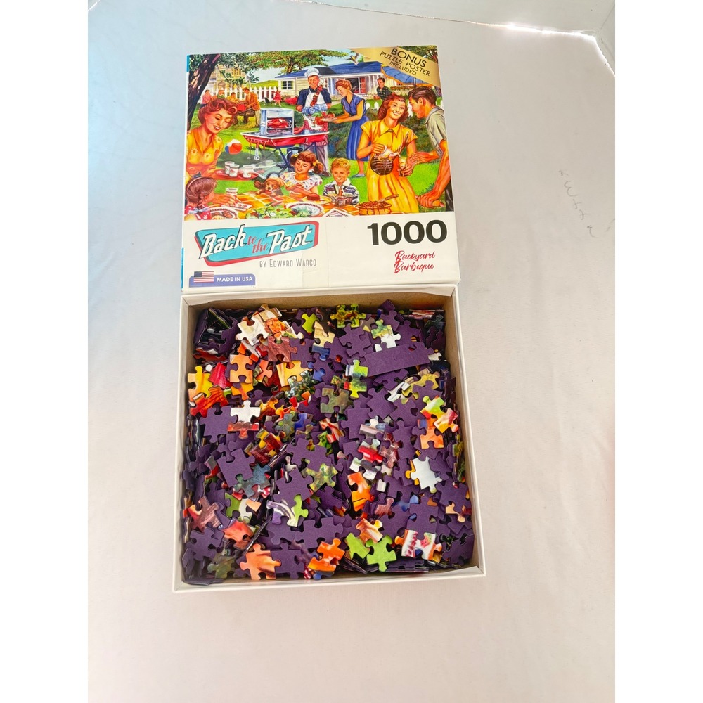 Used Back to the Past Backyard Barbeque 1000 Piece Jigsaw Puzzle Edward Wargo
